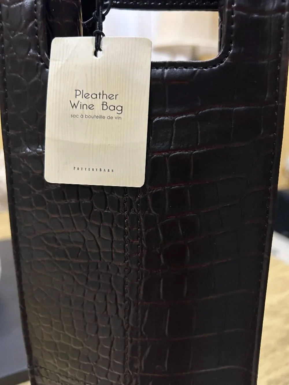Pottery Barn Wine Bag Brown PLEATHER Crocodile Skin Cocktail Party NWT